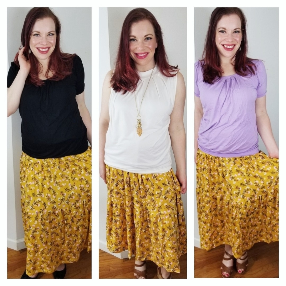Floral yellow maxi peasant skirt